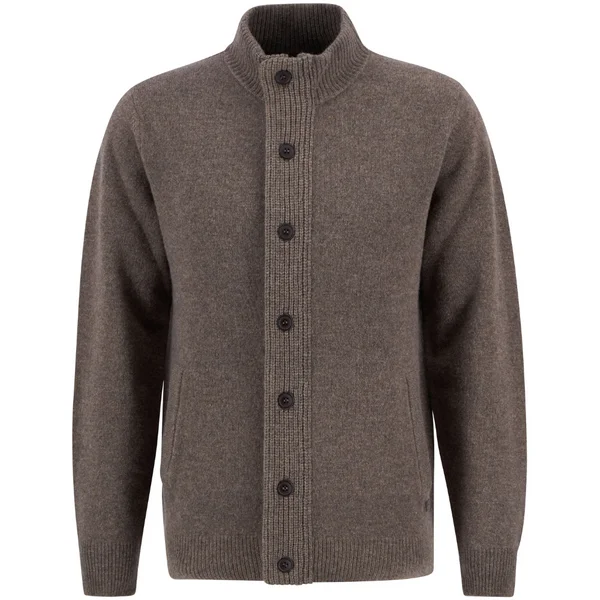 M's Essential Patch Zip Through Knitted Jumper Dark Stone v:2119181