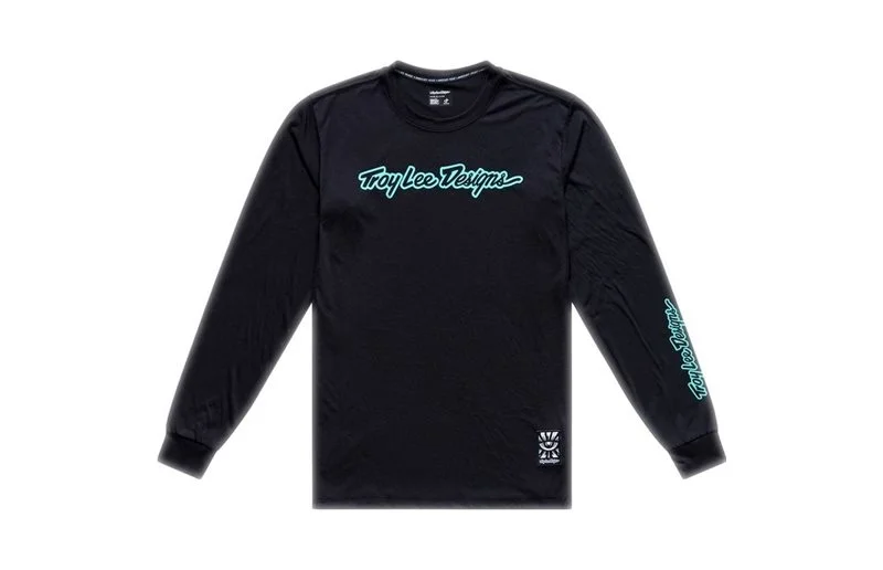 Sykkeltrøye Troy Lee Designs Skyline Ride Long Sleeve Tee Signature Black/Real Teal v:1121223