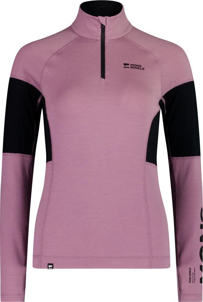 Mons Royale Women´s Olympus 1/4 Zip Long Sleeve Sierra Pink/black v:8608634
