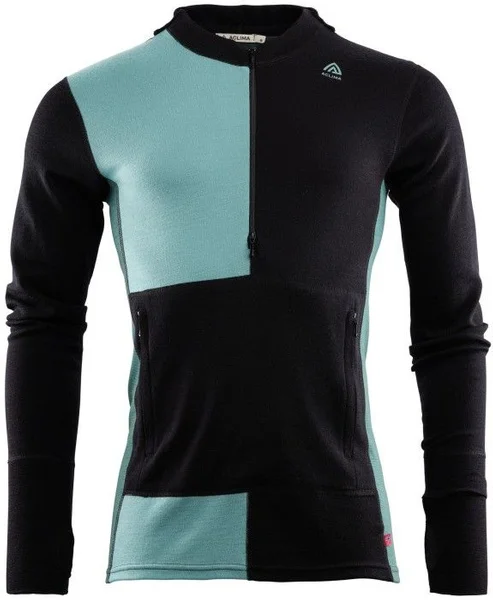 Aclima M's WarmWool Hood Sweater w/zip Jet Black / North Atlantic / Reef Waters v:4235223