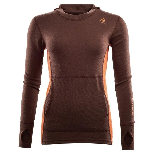 Aclima Warmwool Hood Sweater Woman Bitter Chocolate/Burnt Ochre v:7000788