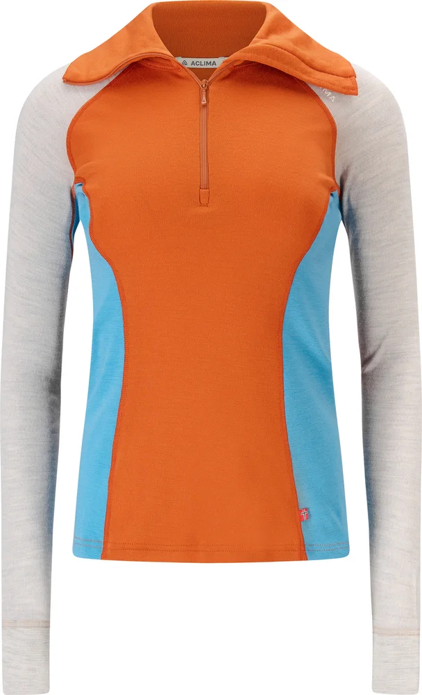 Aclima Women's WarmWool Polo Gold Flame/Beige Melange/Niagara v:5401758