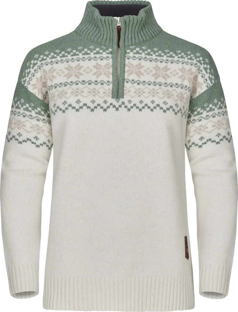 Gridarmor Women's Snøkrystall Half Zip Ullgenser White/Green/Beige v:7405855