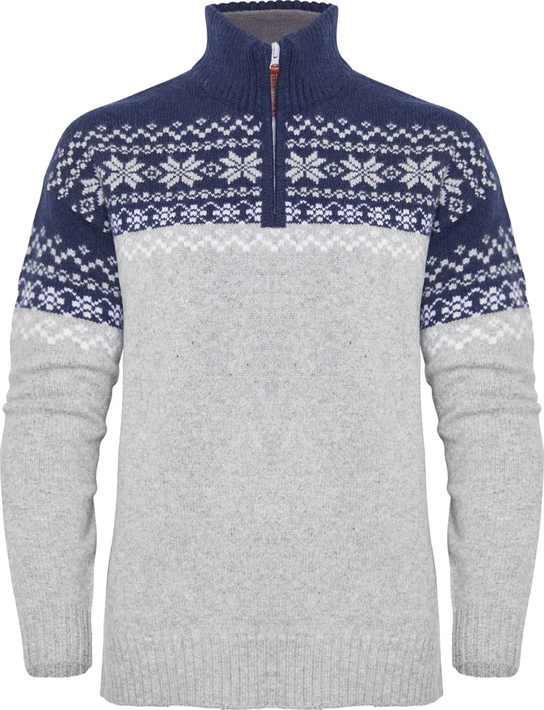 Gridarmor Women’s Snøkrystall Half Zip Ullgenser Light Grey/Dark Navy/White v:5538341