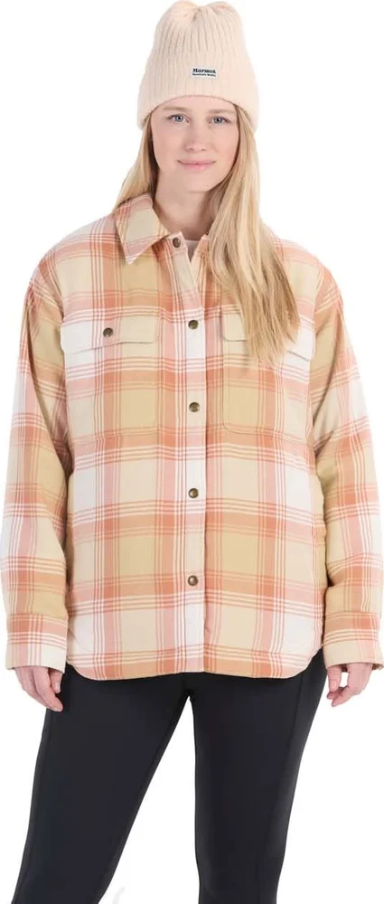 Marmot Women's Ridgefield Sherpa Flannel Shirt Jacket Light Oak/Papyrus v:7491614