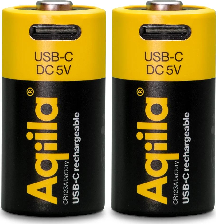 Aqiila USB-C Rechargeable CR123A Battery (3V / 750mAh) 2-pack Black v:9416344 Aqiila USB-C Rechargeable CR123A Battery (3V / 750mAh) 2-pack Black v:9416344