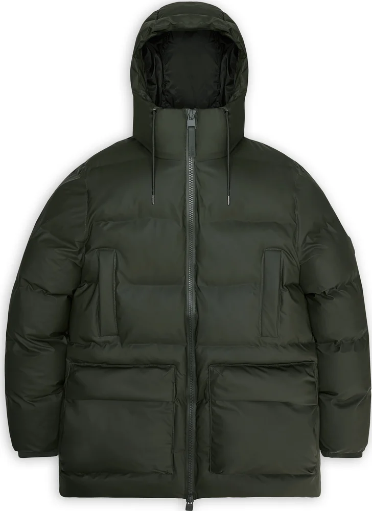 Rains Unisex Alta Long Puffer Cargo Jacket W3T4 Green v:9798642 Rains Unisex Alta Long Puffer Cargo Jacket W3T4 Green v:9798642