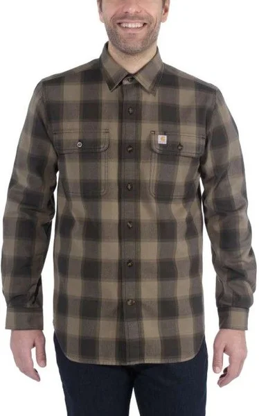 Carhartt Hubbard Slim Fit Flannel Shirt Burnt Olive v:8086607