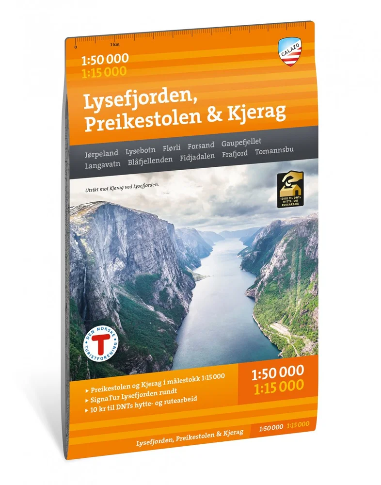 Calazo förlag Lysefjorden, Preikestolen & Kjerag 1:50 000 Hiking map v:6773358