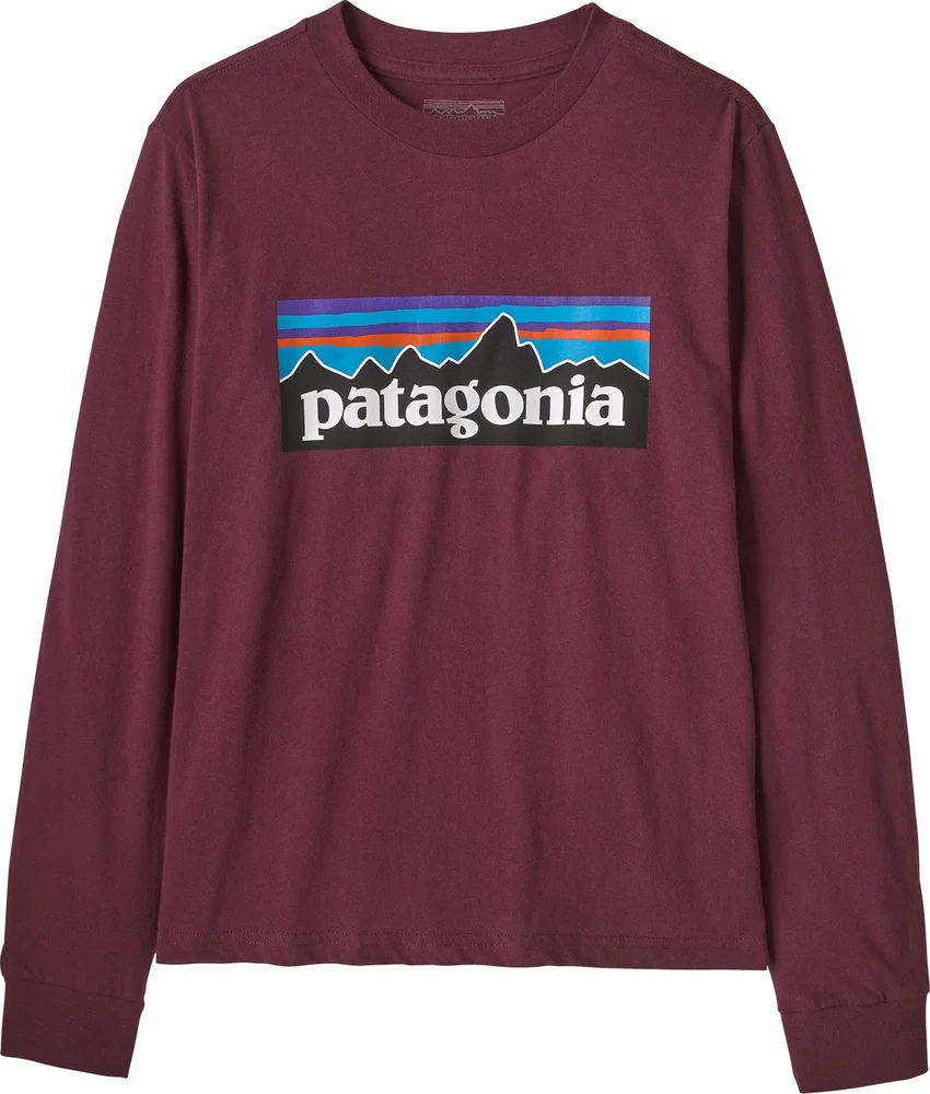 Patagonia Kids' Long-Sleeved P-6 Logo T-Shirt Berry Fig v:9225351