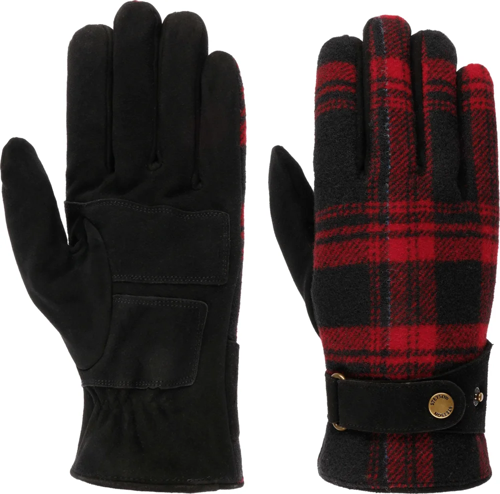 Stetson Men’s Gloves Goat Suede/Shadow Plaid Black/Red v:4456509 Stetson Men’s Gloves Goat Suede/Shadow Plaid Black/Red v:4456509